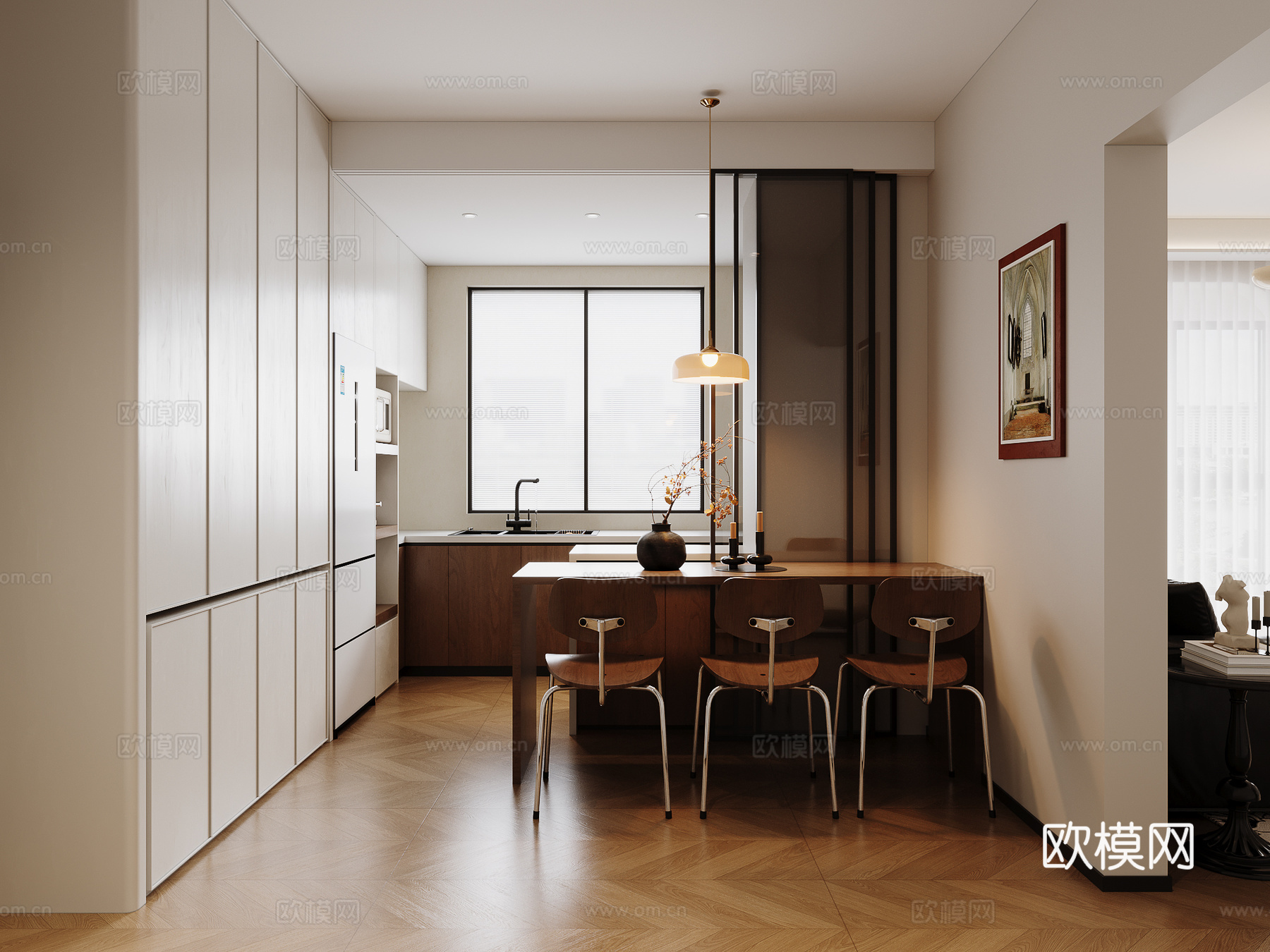 中古风餐厅厨房su模型