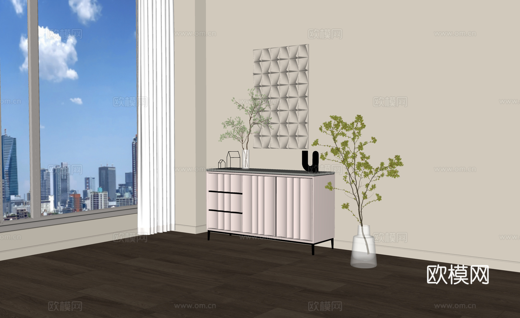 现代奶油风玄关柜 边柜su模型