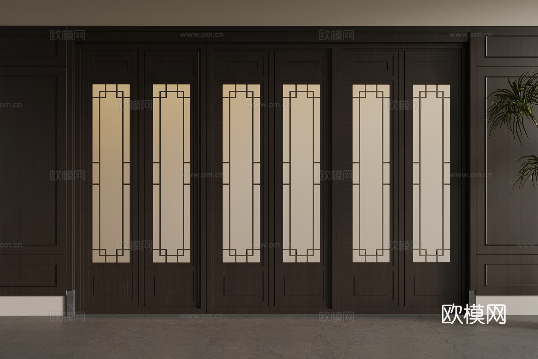 新中式双开门 装饰隔断su模型