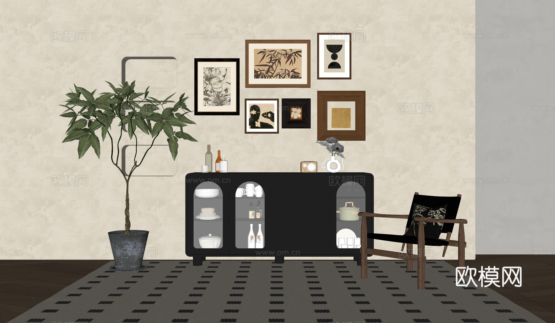 法式复古风餐边柜 酒柜 斗柜su模型