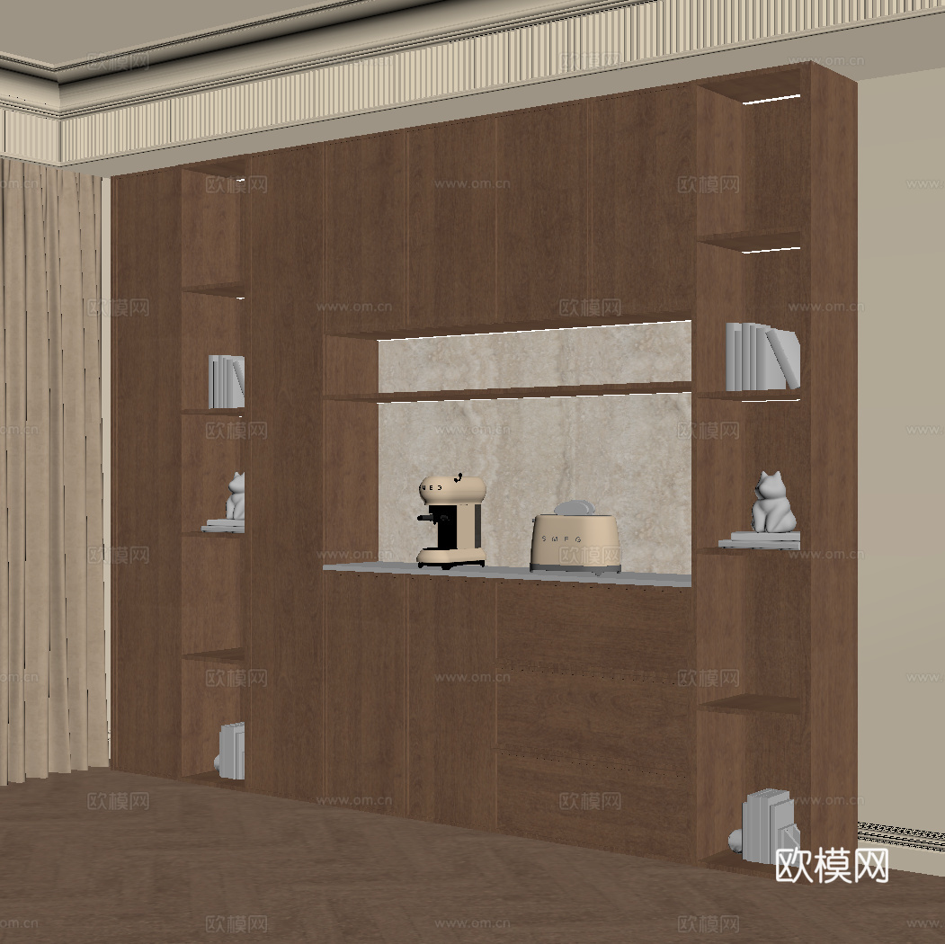 中古风餐边柜su模型