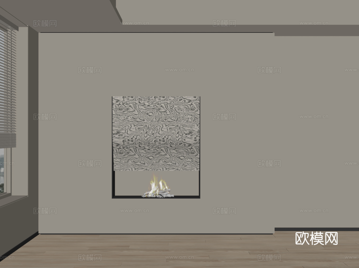 现代背景墙 壁炉 火炉su模型