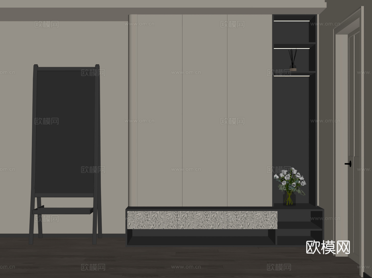 现代鞋柜 入户玄关柜su模型