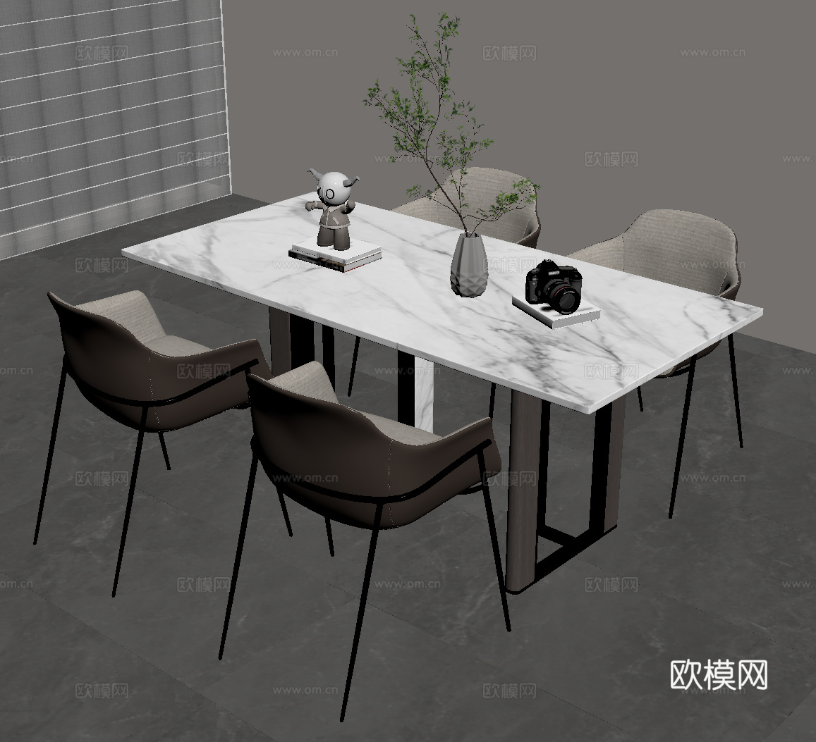 现代意式餐桌椅su模型