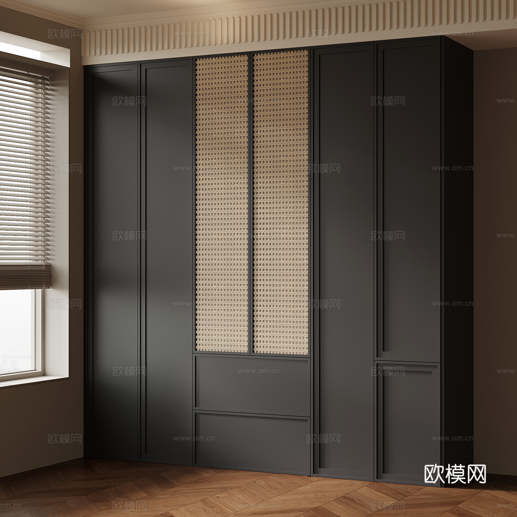 法式藤编书柜su模型