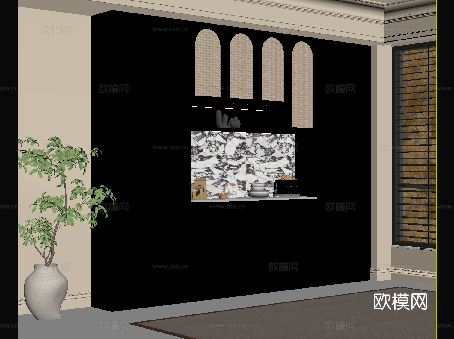 法式奶油风餐边柜su模型