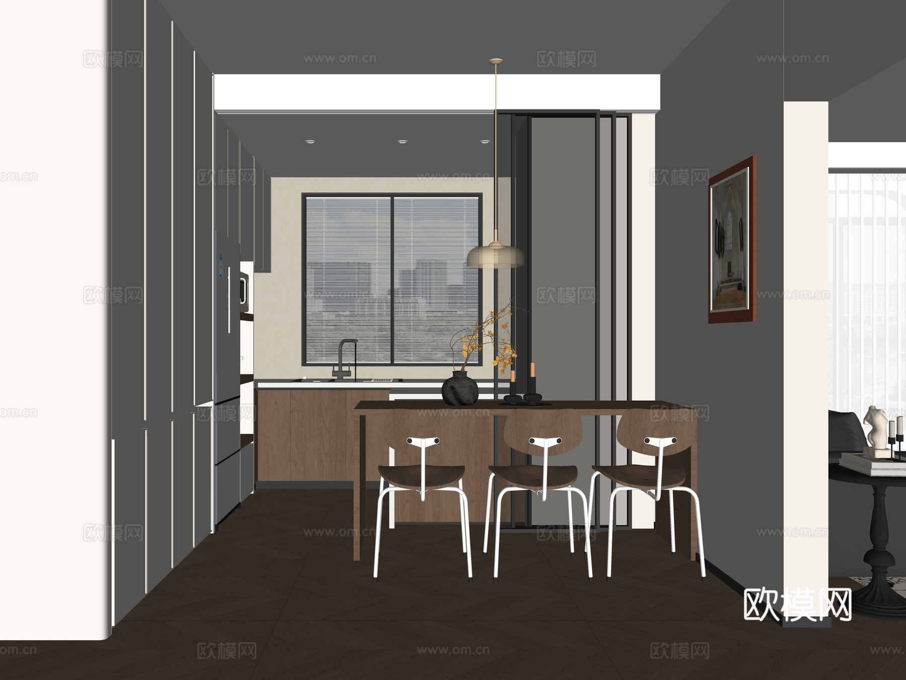 中古风餐厅厨房su模型