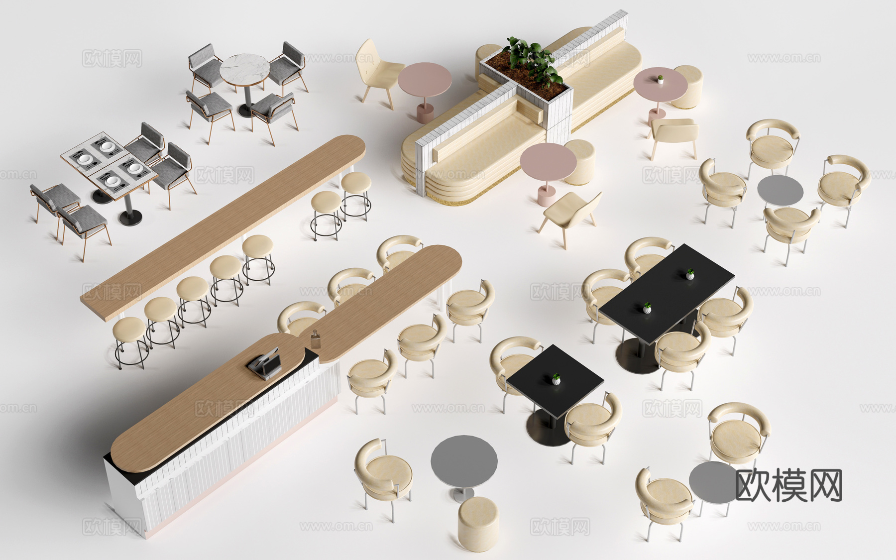 现代办公隔断 办公桌椅 长桌椅 会议桌椅su模型
