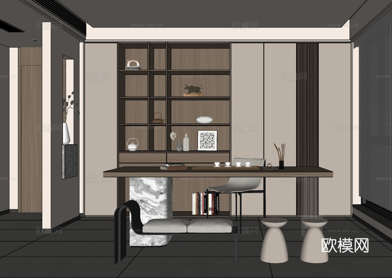 现代茶室 茶室柜 茶桌椅组合su模型