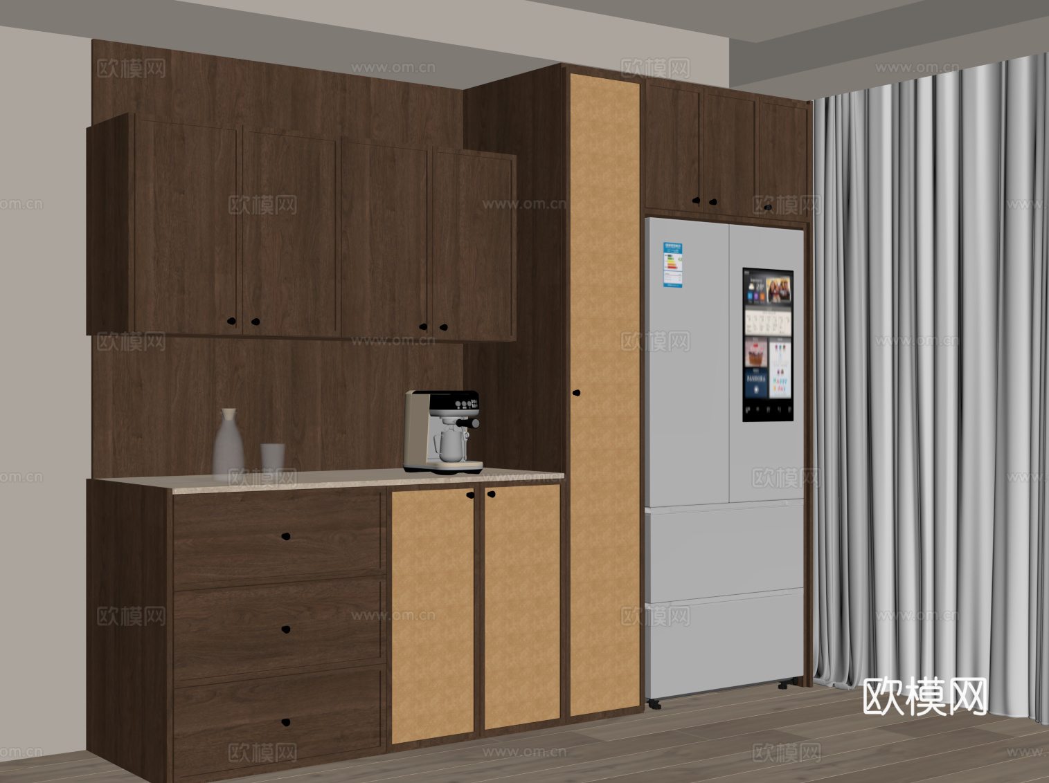 中古风酒柜 餐边柜su模型