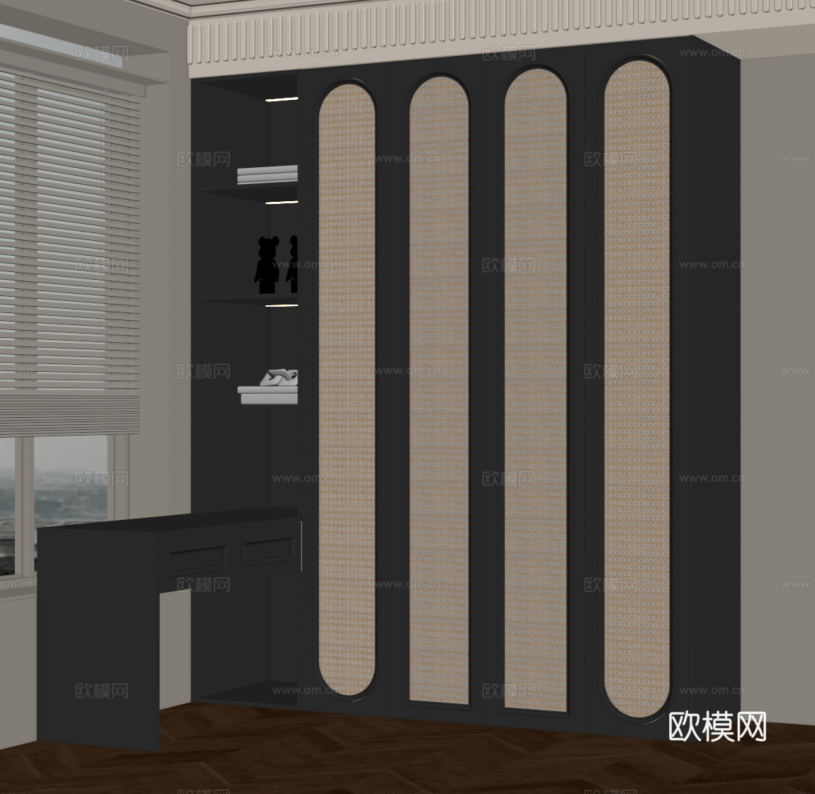 法式藤编书柜su模型