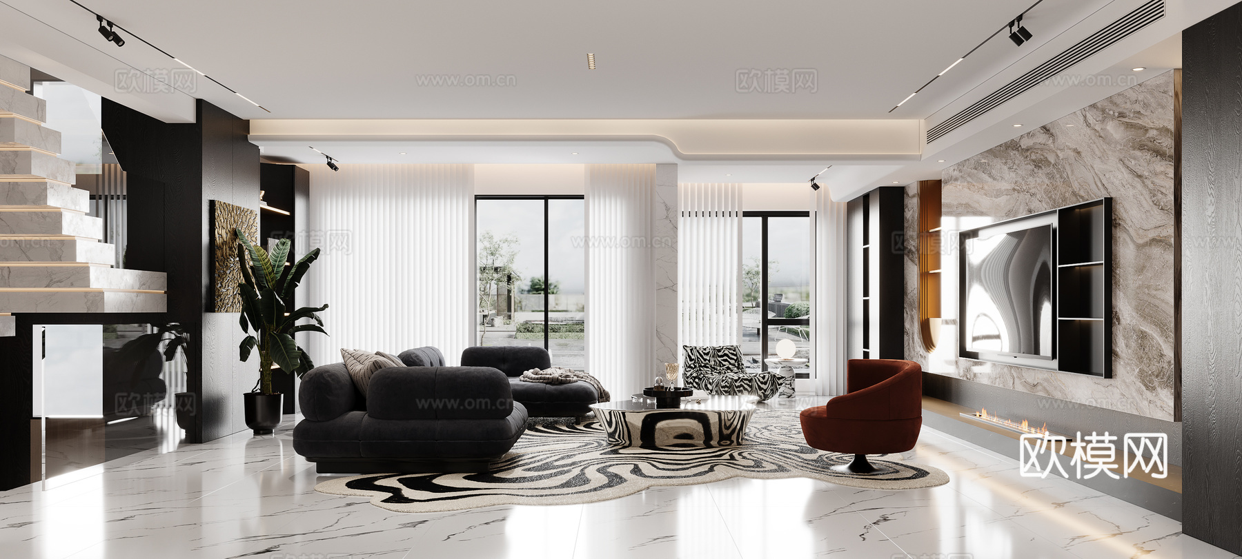 现代轻奢客厅su模型