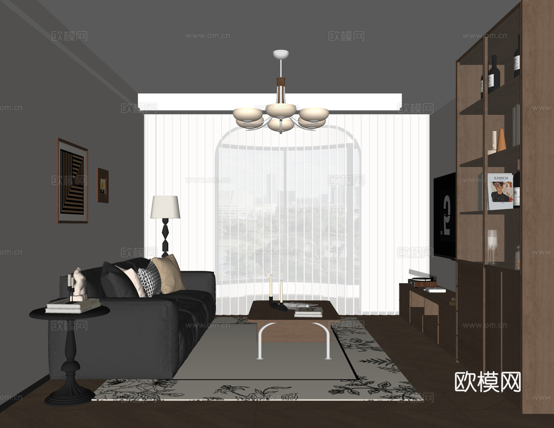 中古风客厅su模型