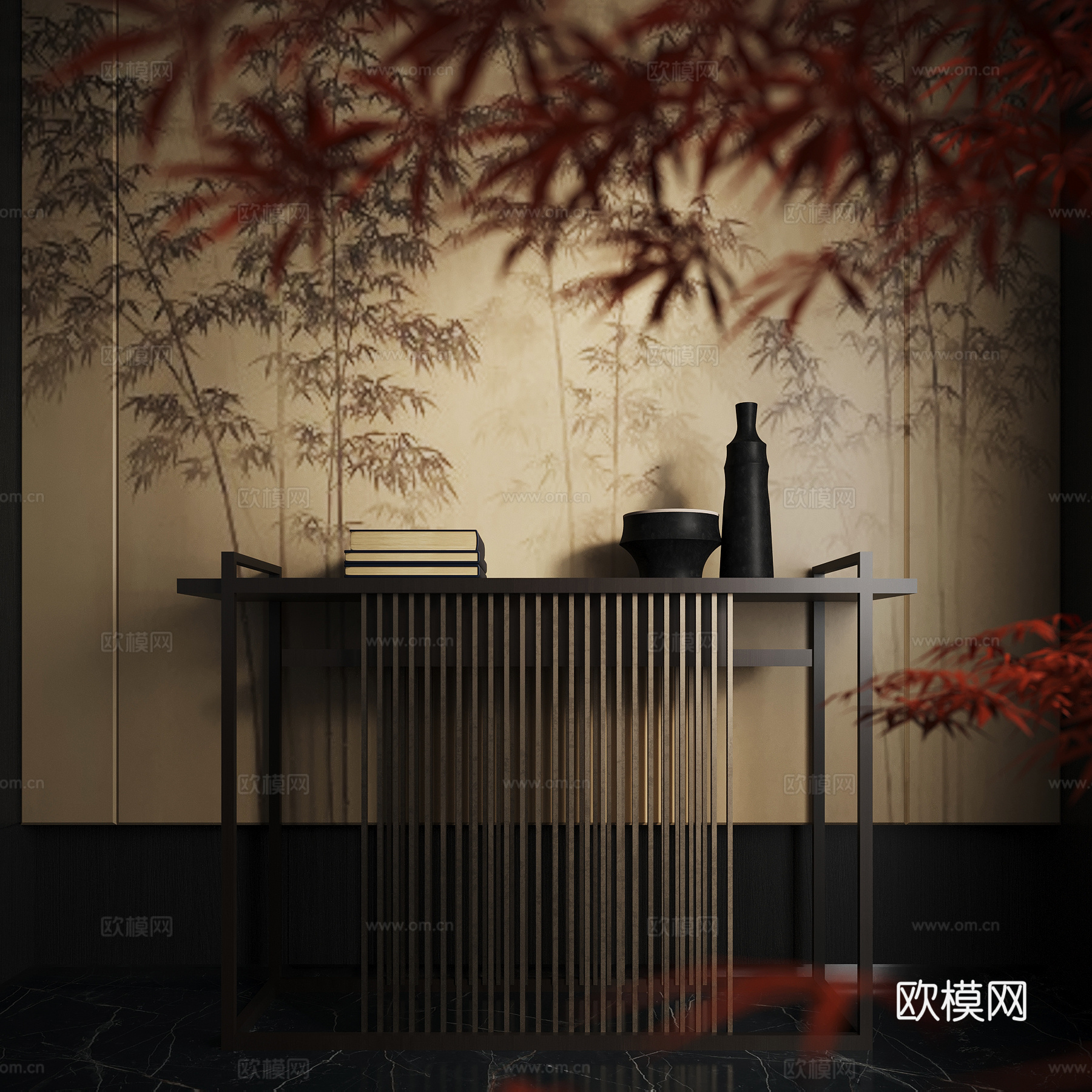 新中式端景台 玄关柜su模型