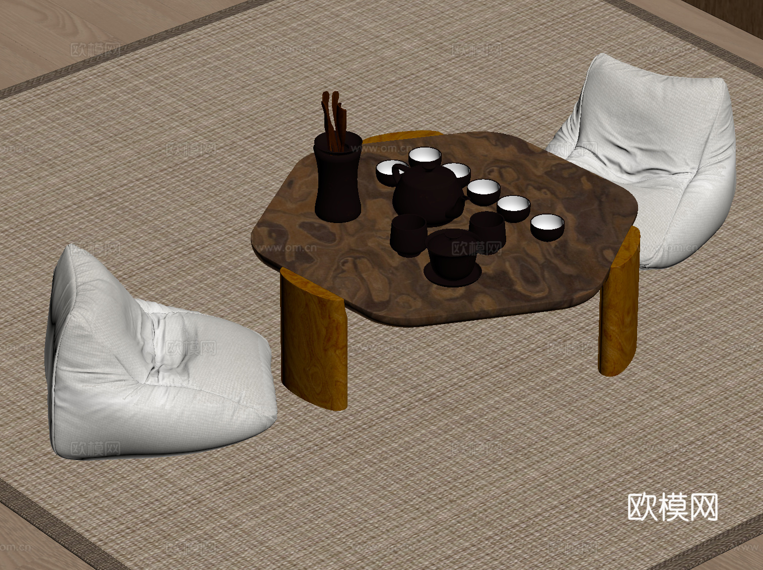 中古风小茶台 茶桌椅su模型