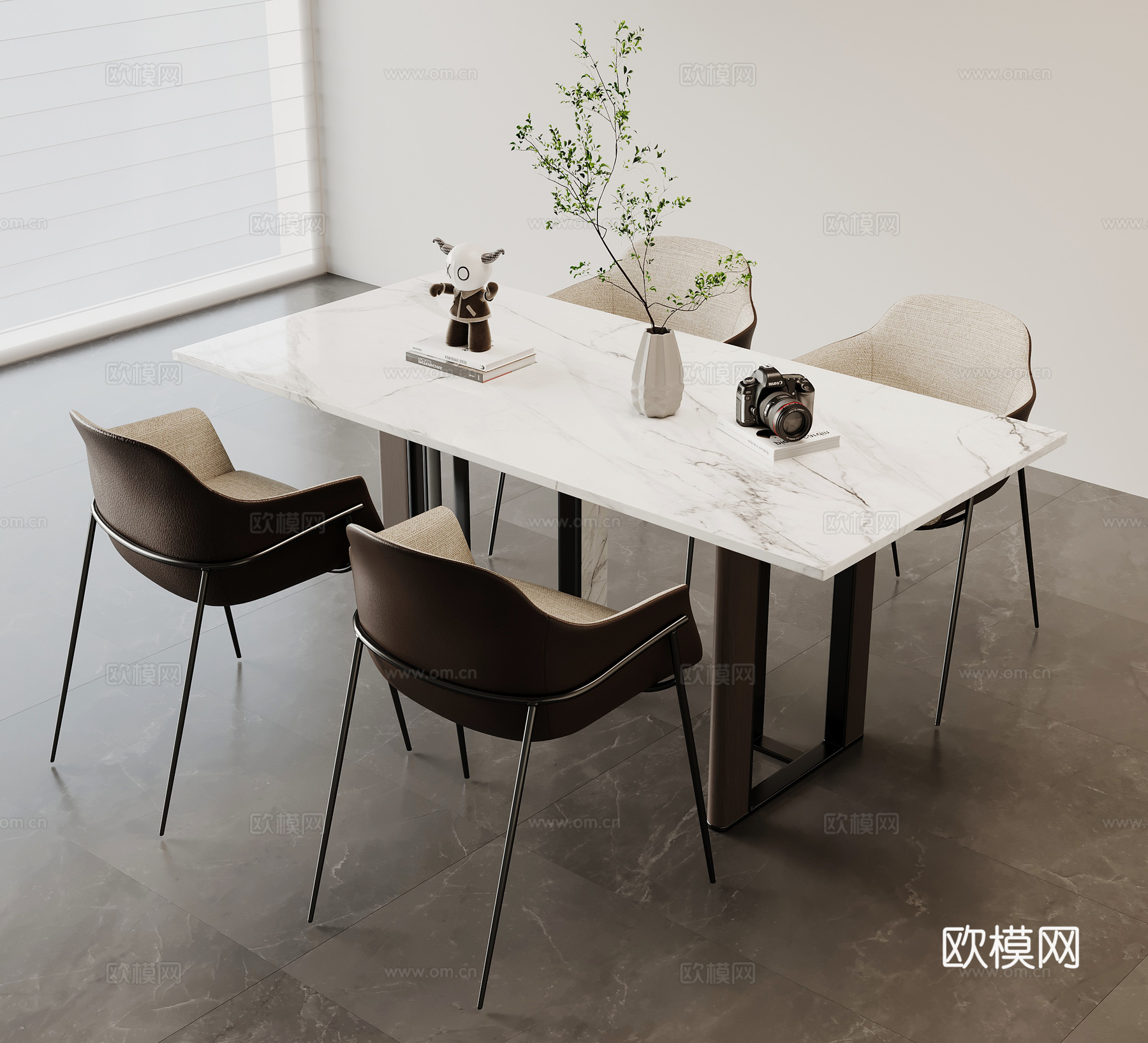 现代意式餐桌椅su模型