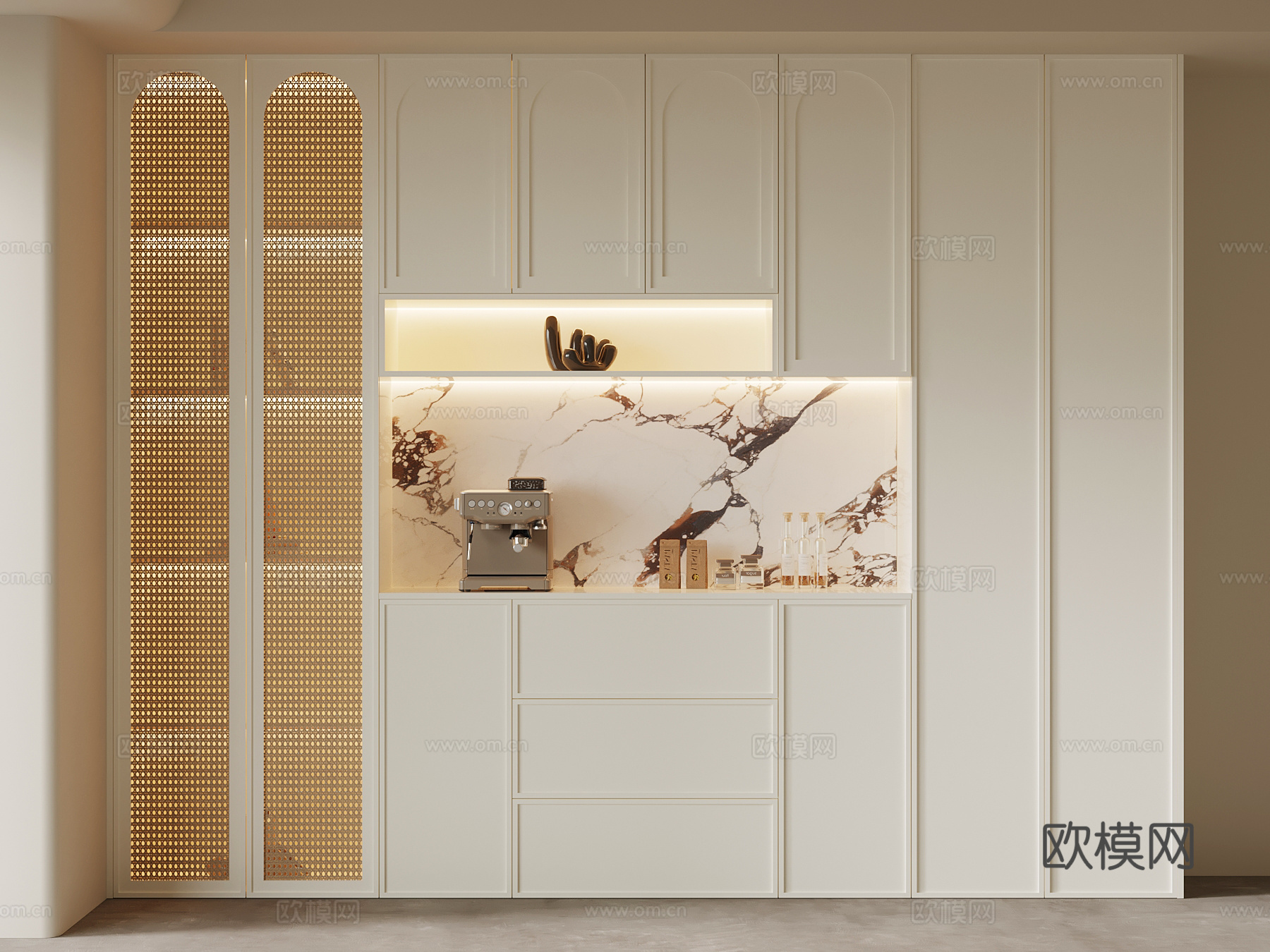 奶油风餐边柜su模型