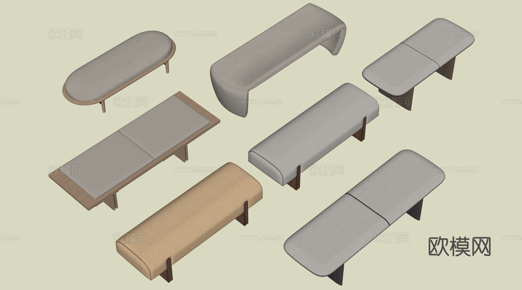 现代床尾凳 沙发凳su模型