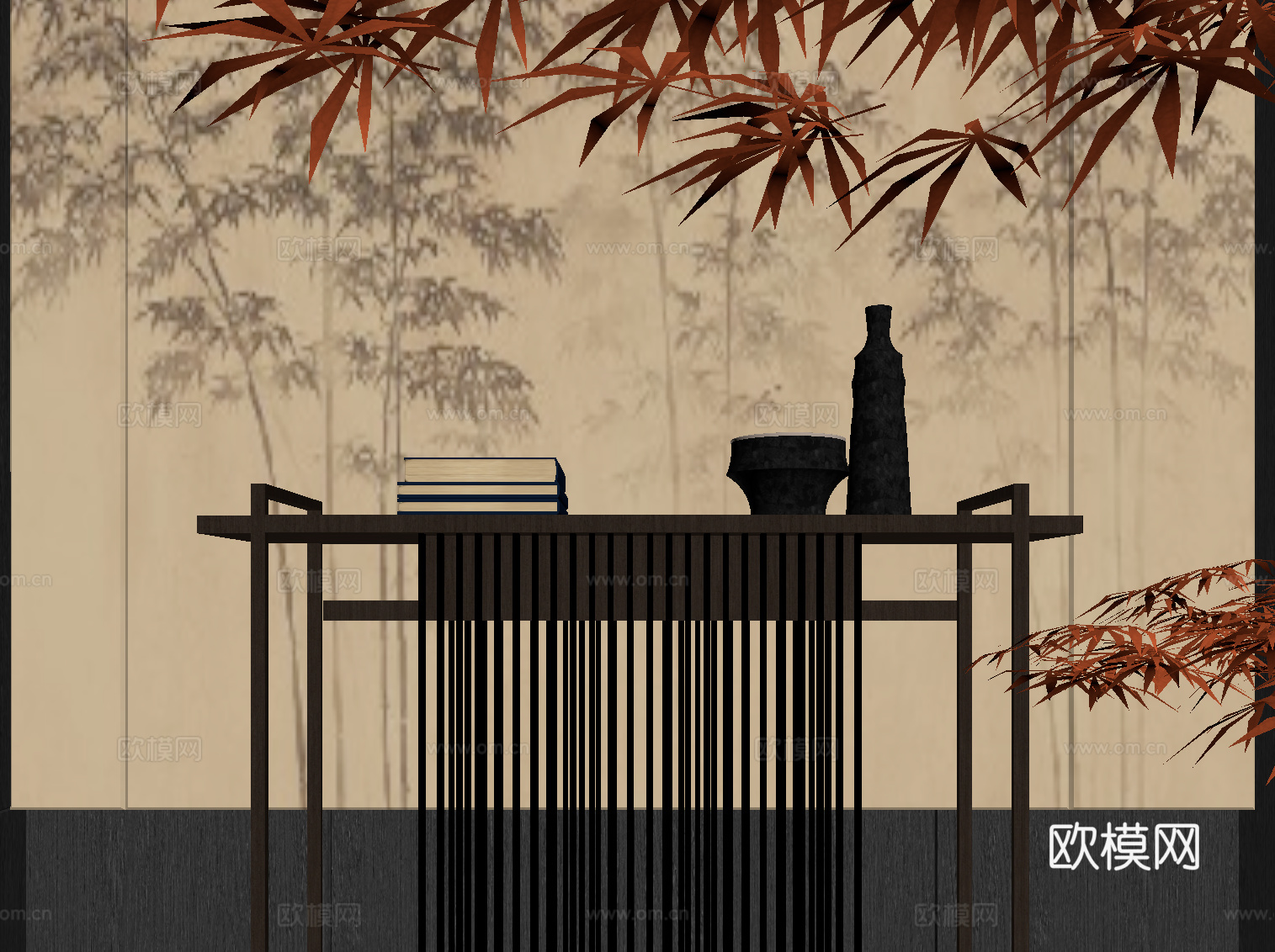 新中式端景台 玄关柜su模型