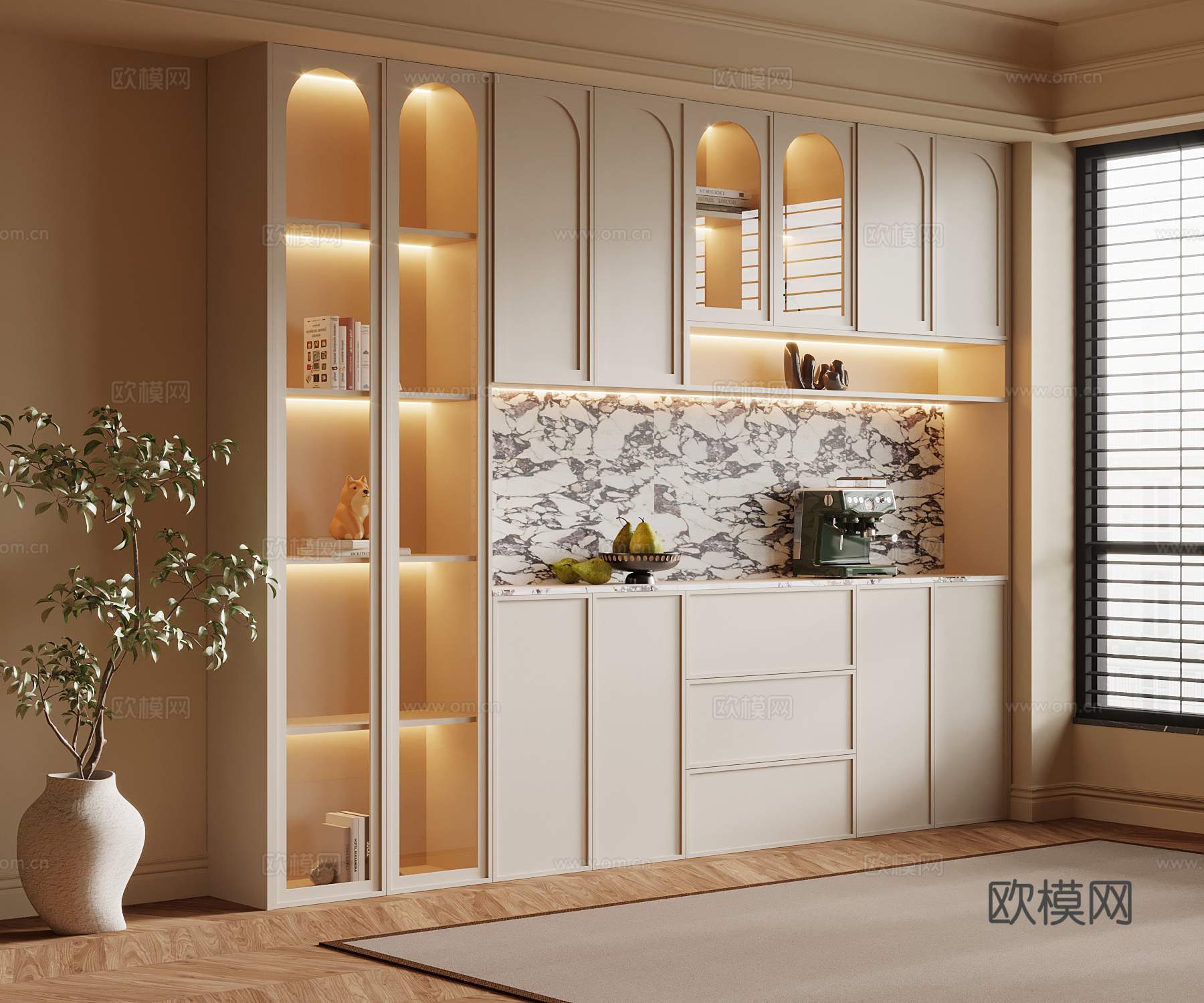 法式奶油风餐边柜su模型