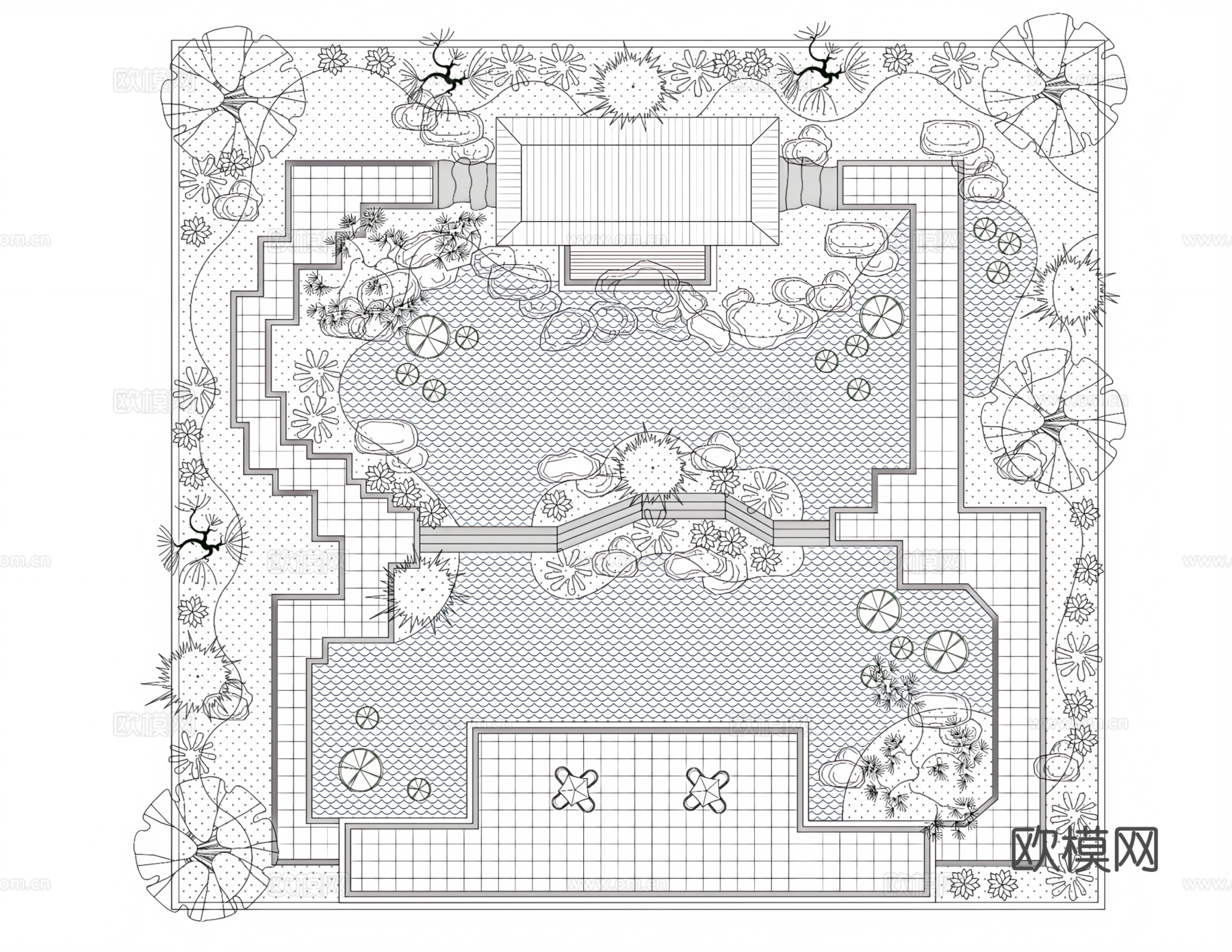新中式庭院景观平面图cad施工图