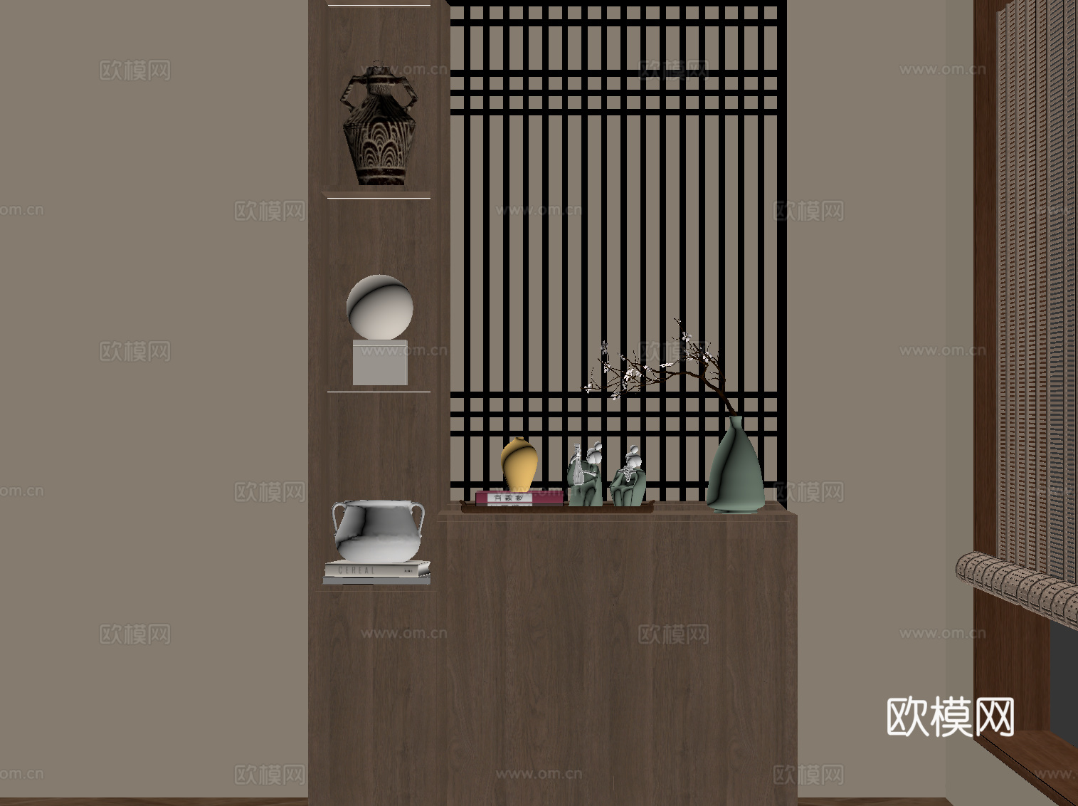 新中式玄关柜 储物柜 装饰柜su模型