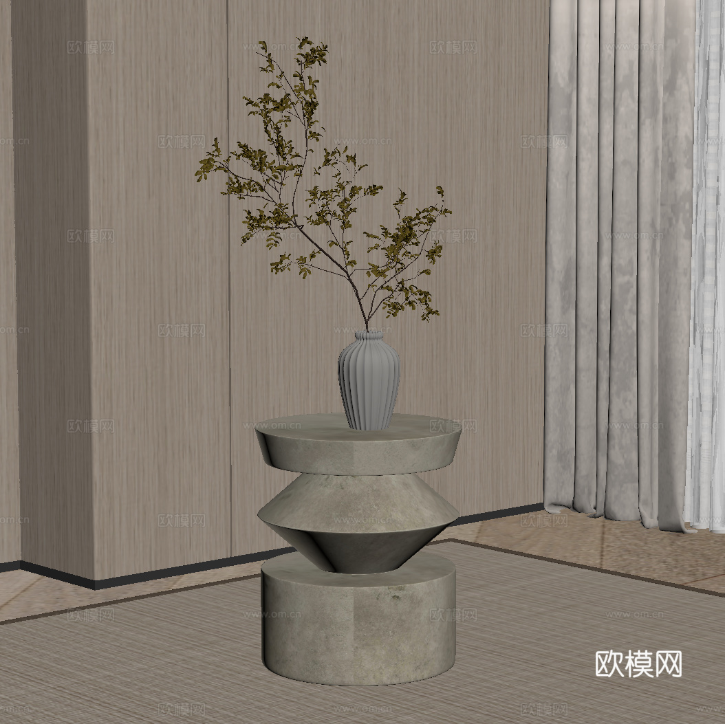 侘寂风边几 圆几角几su模型