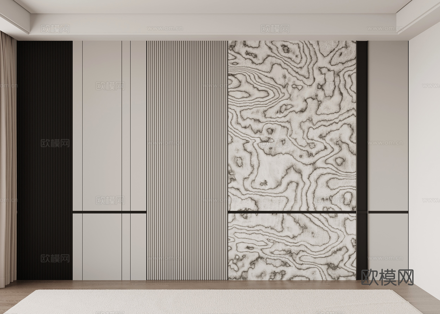 现代意式背景墙 电视沙发背景墙su模型