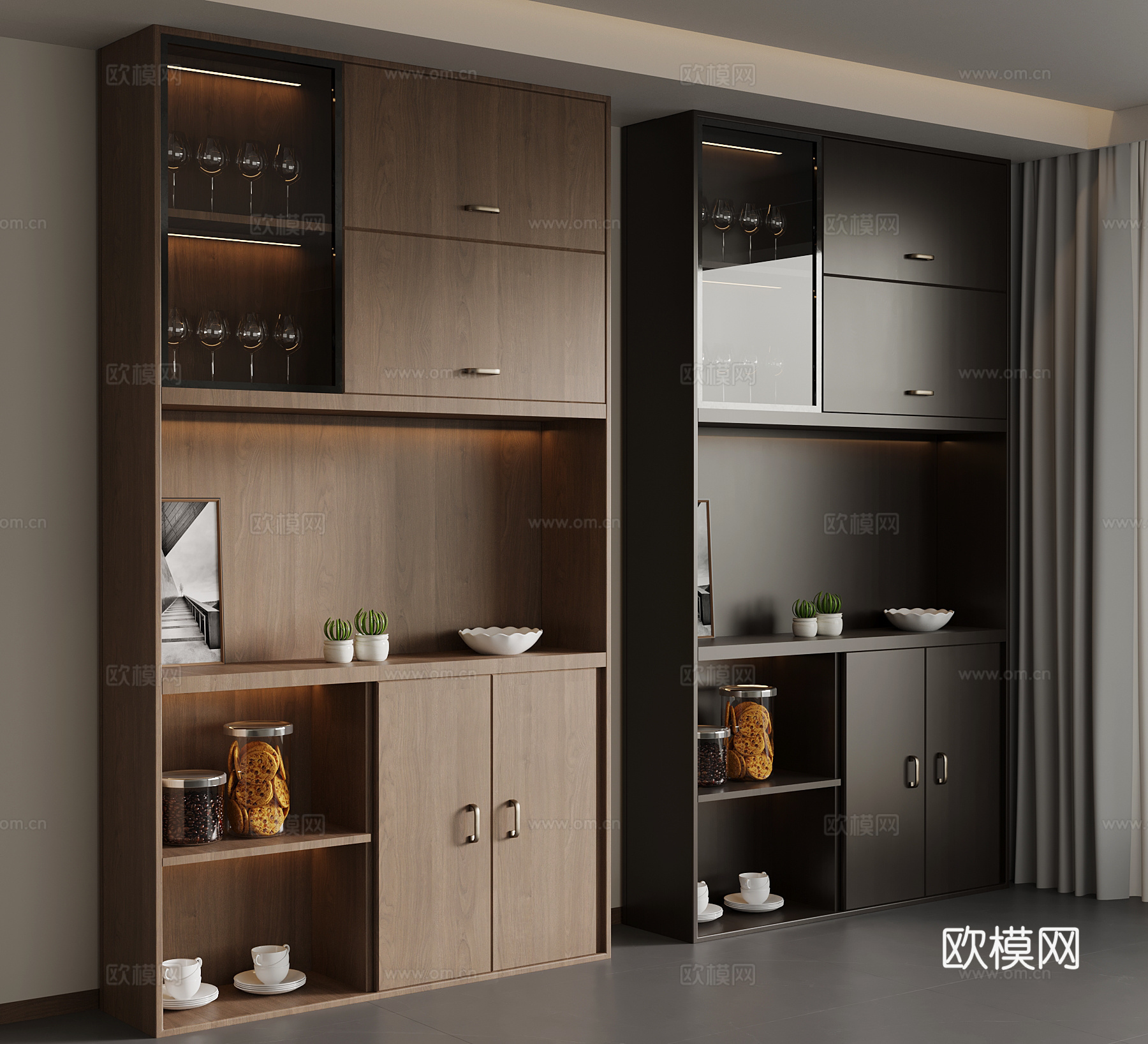 新中式餐边柜 酒柜su模型