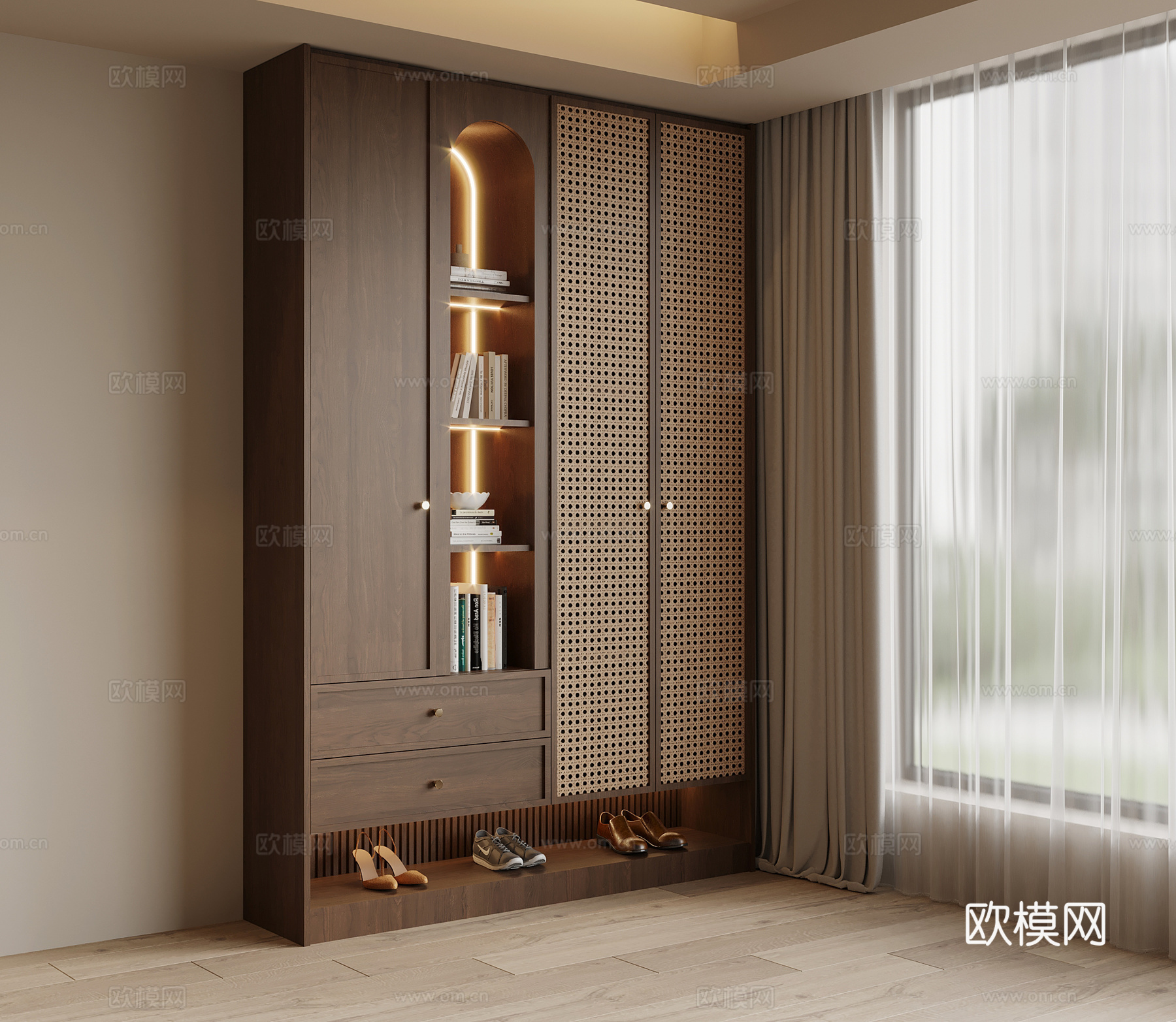 中古风鞋柜 入户鞋柜su模型