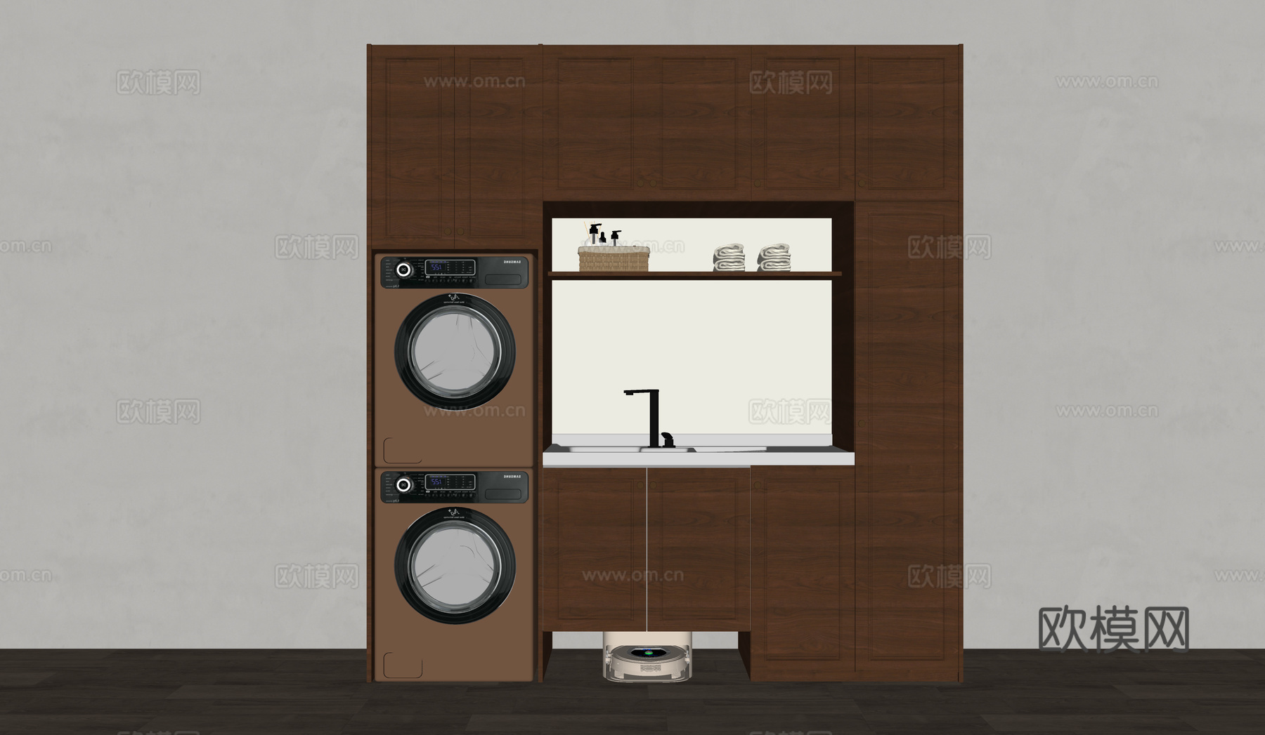 中古风洗衣机柜 阳台柜su模型