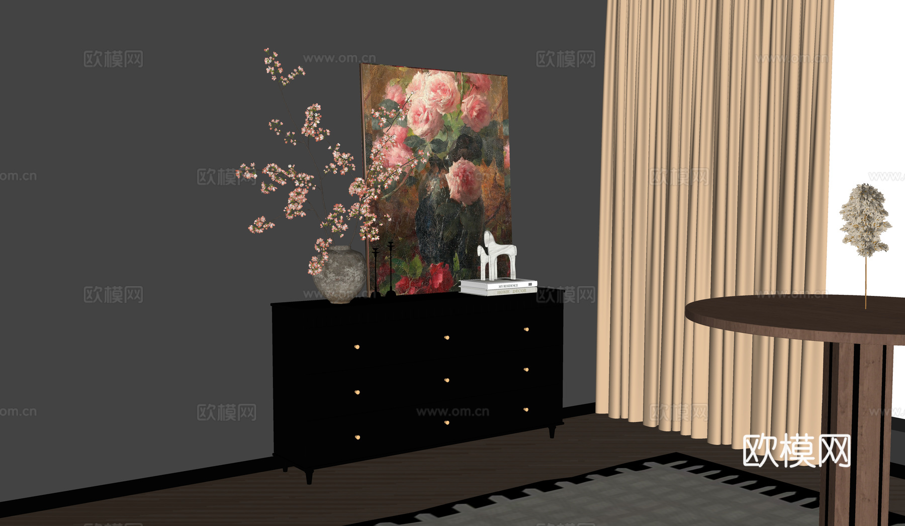 法式复古风玄关柜 端景柜su模型