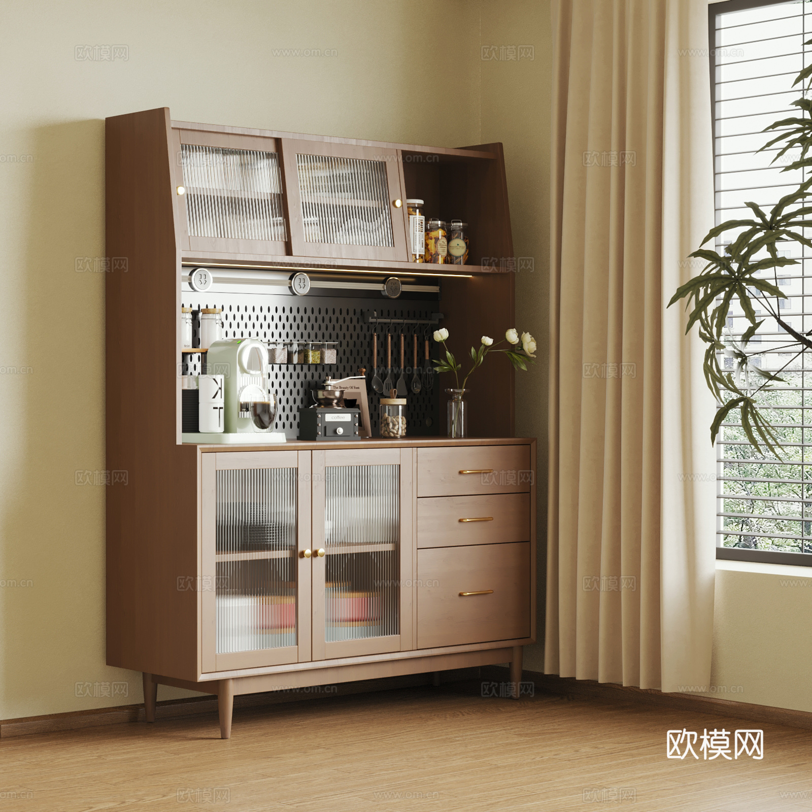 法式复古风餐边柜 酒柜 备餐柜su模型