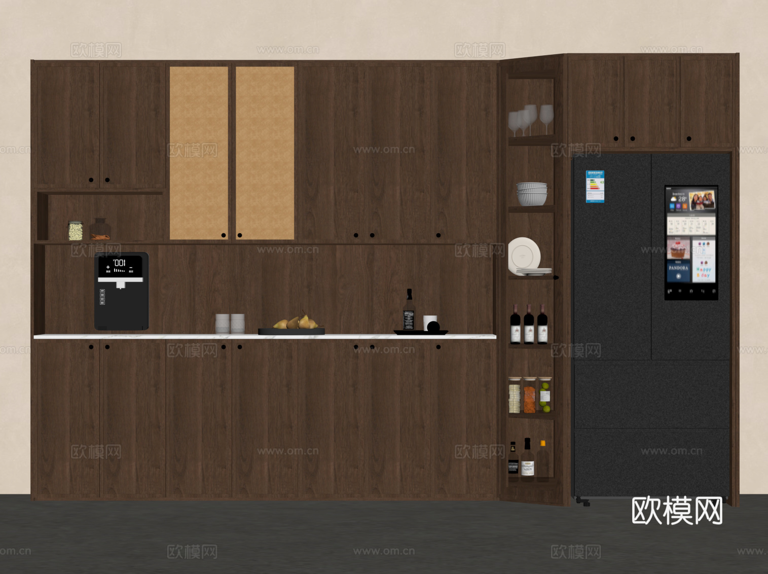 中古风酒柜 餐边柜su模型