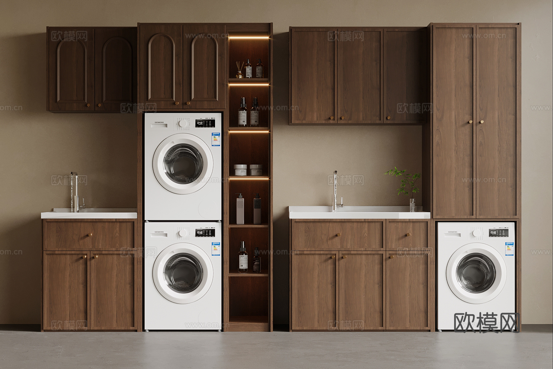 中古风洗衣机柜 阳台柜su模型