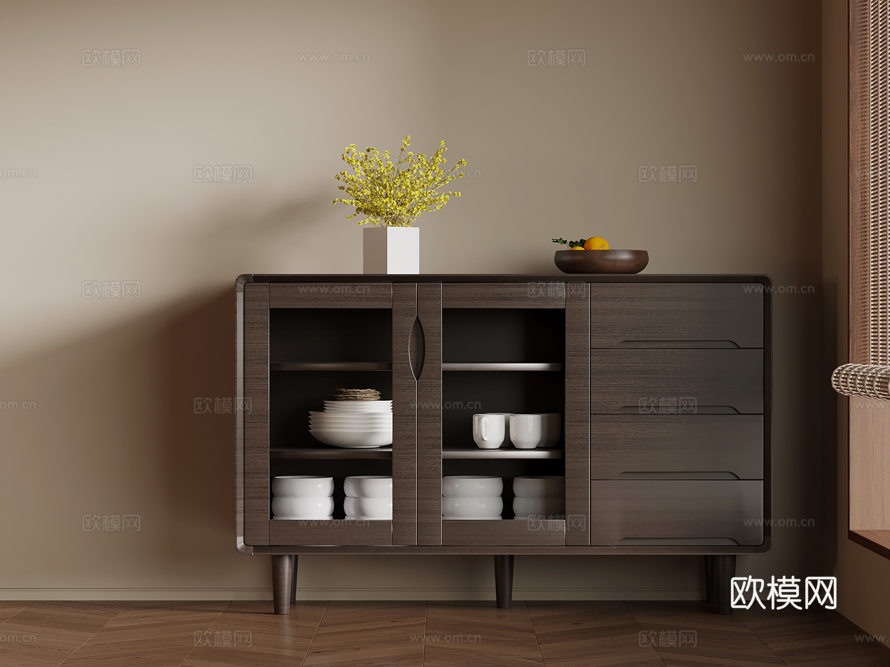 新中式餐边柜su模型