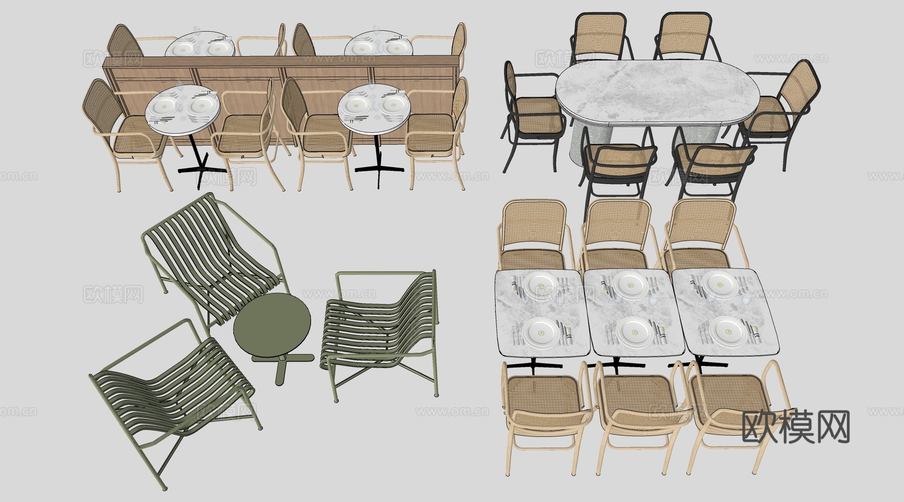 现代餐厅桌椅 餐饮桌椅 餐饮家具su模型