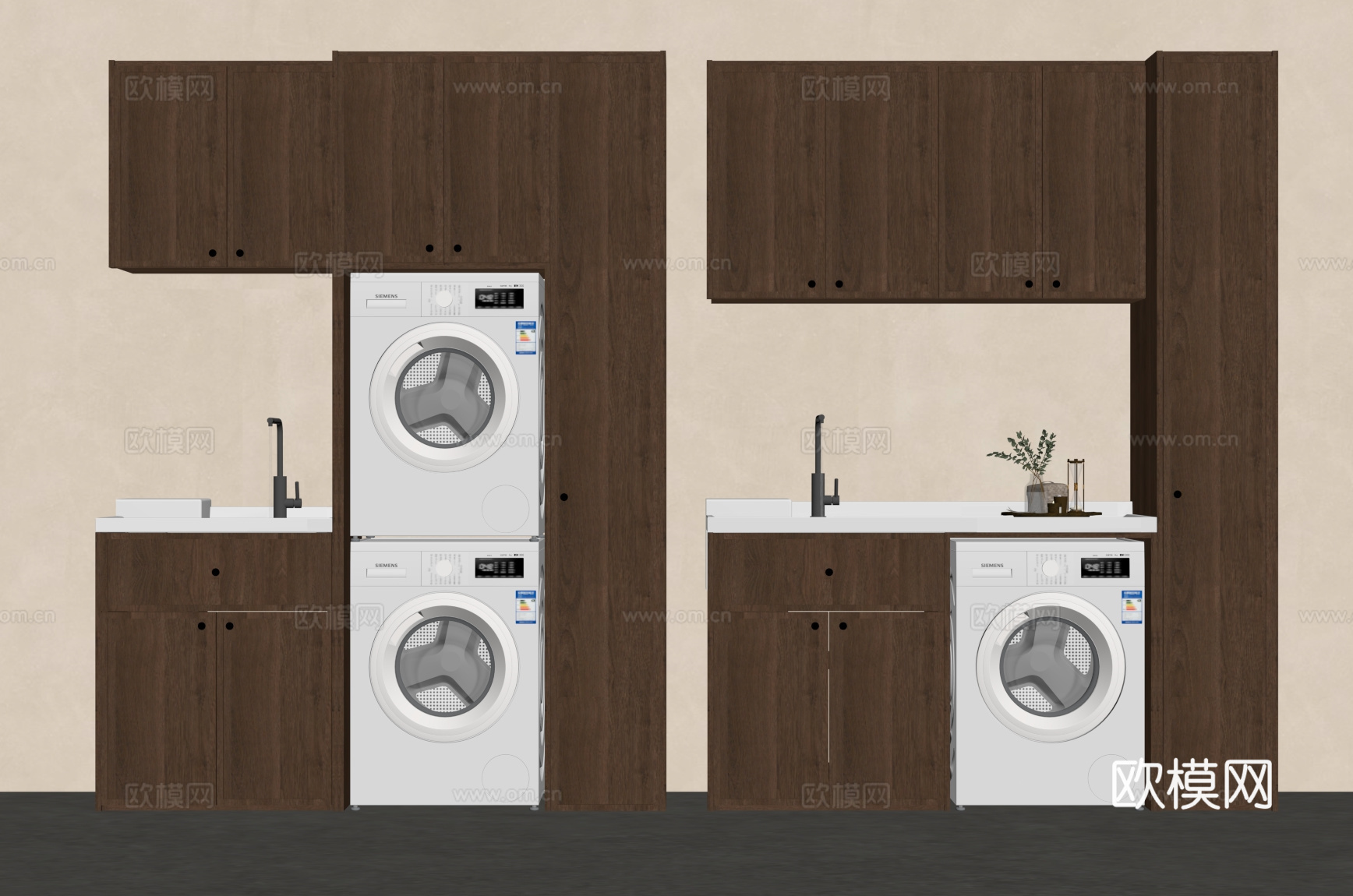 中古风洗衣机柜 阳台柜su模型
