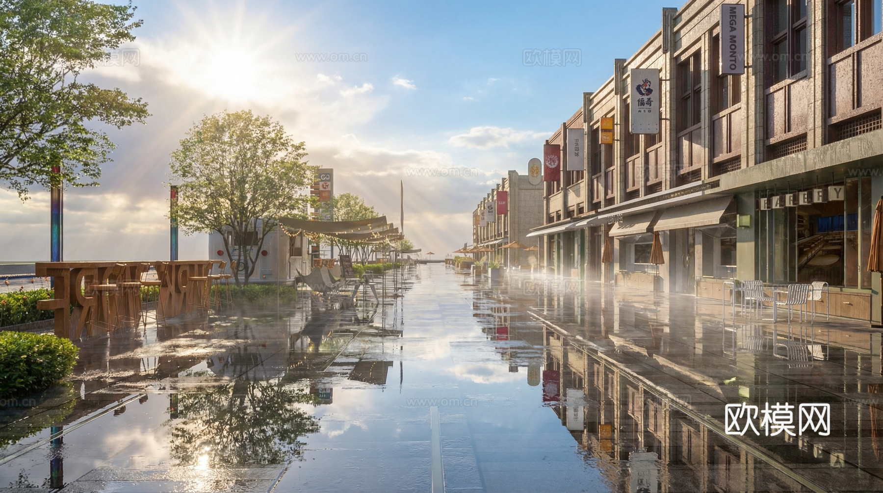 现代极简商业外摆 现代商业街 现代商业外摆 沿街商业外摆su模型