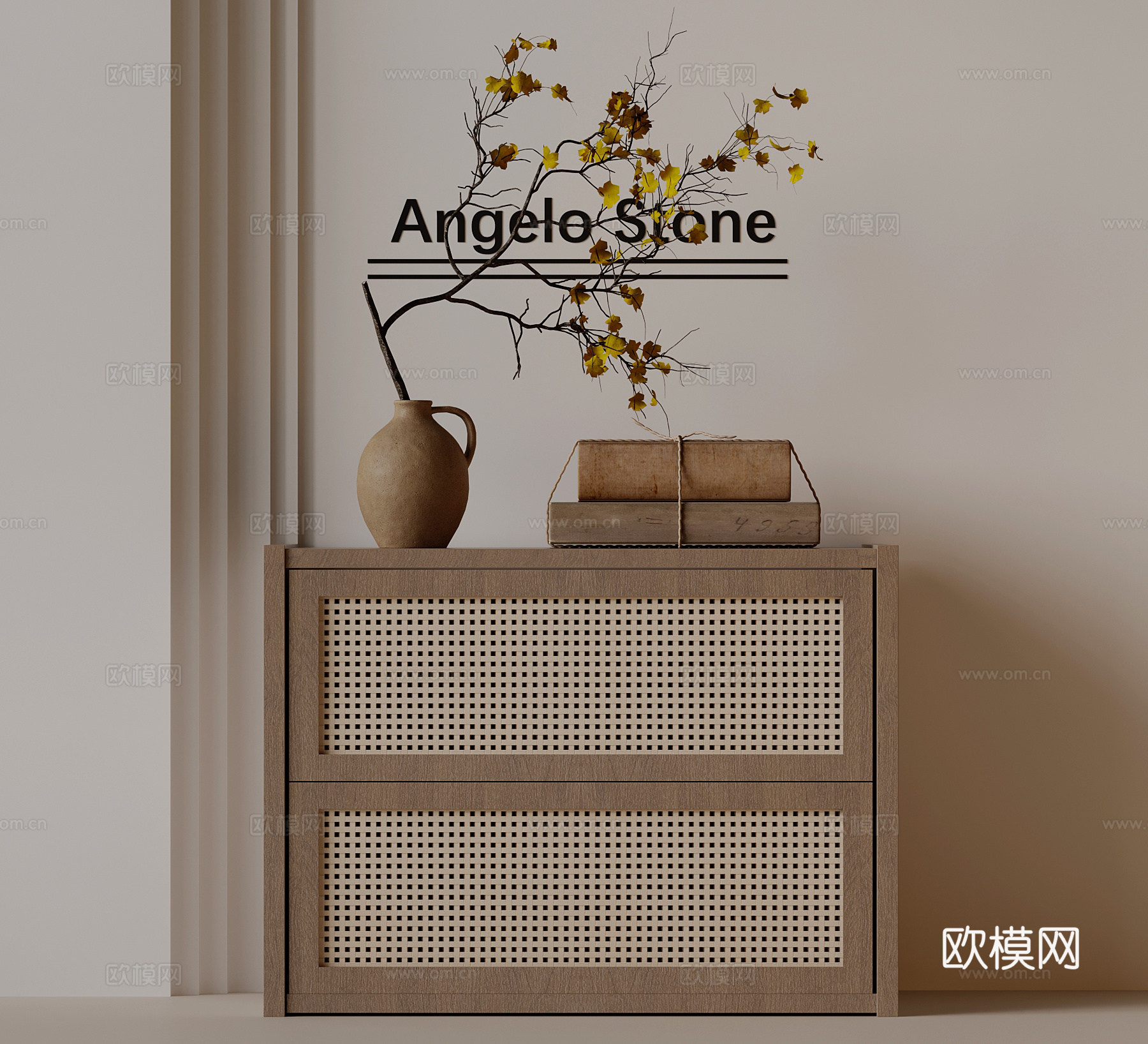 中古风床头柜 实木床头柜su模型