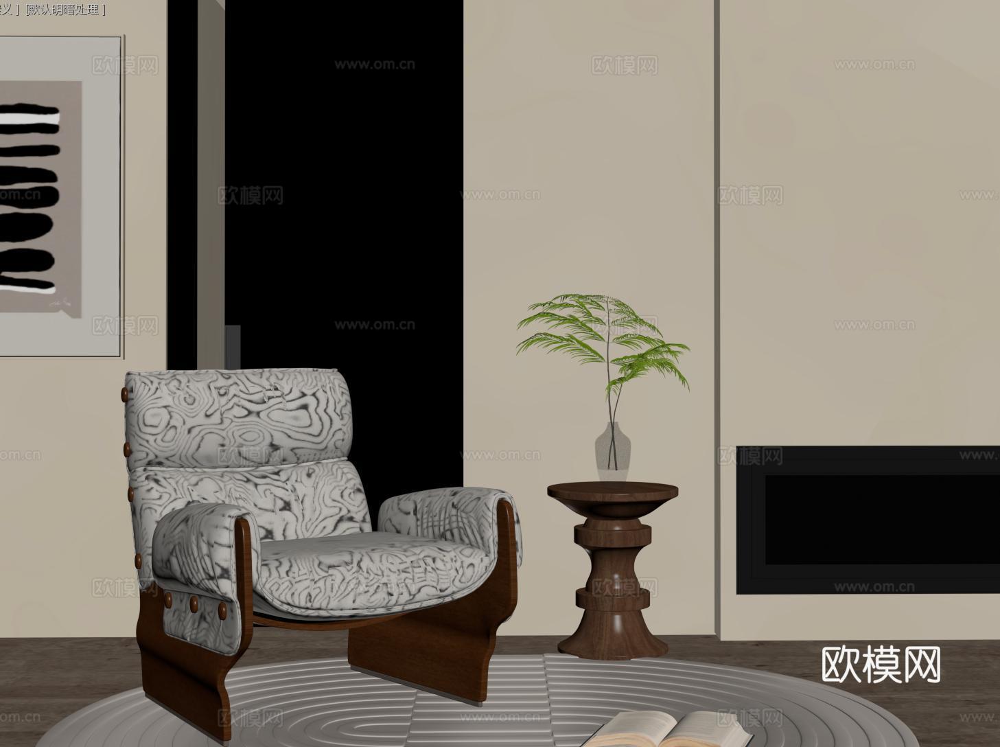 中古休闲椅 单人沙发 沙发椅su模型