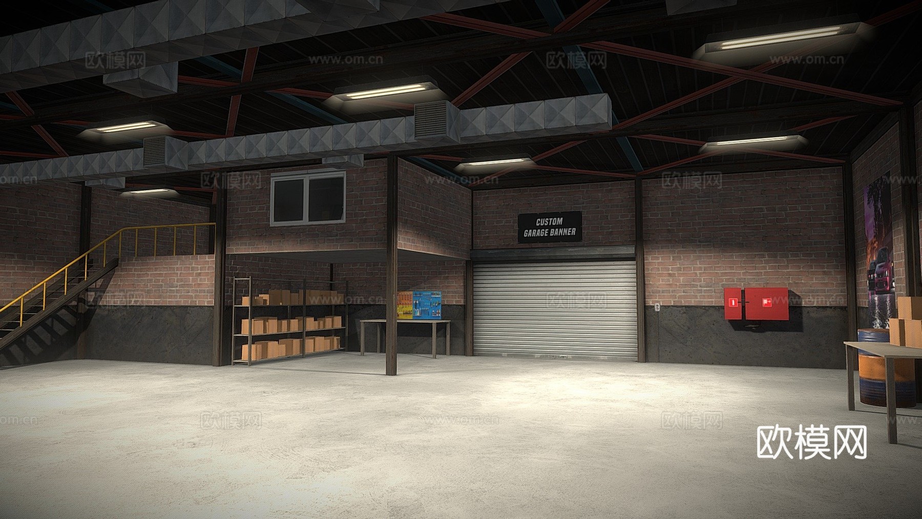 PBR 车库环境3d模型下载（渲染图1）