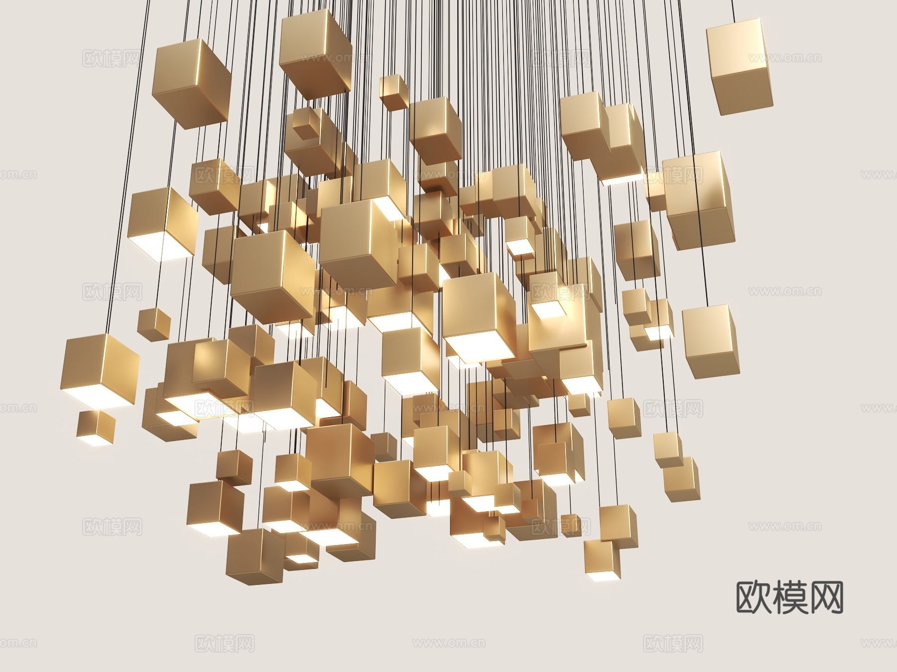 现代吊灯 金属吊灯 轻奢吊灯 金属方块吊灯 多头吊灯 酒店吊3d模型
