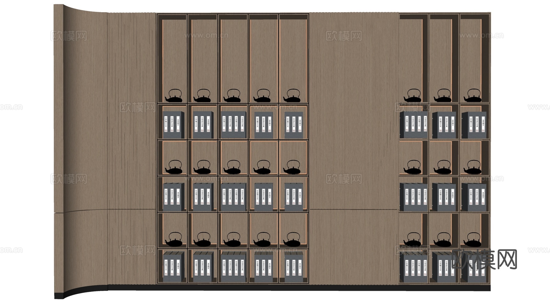 新中式书架 置物架 装饰架 隔断架su模型