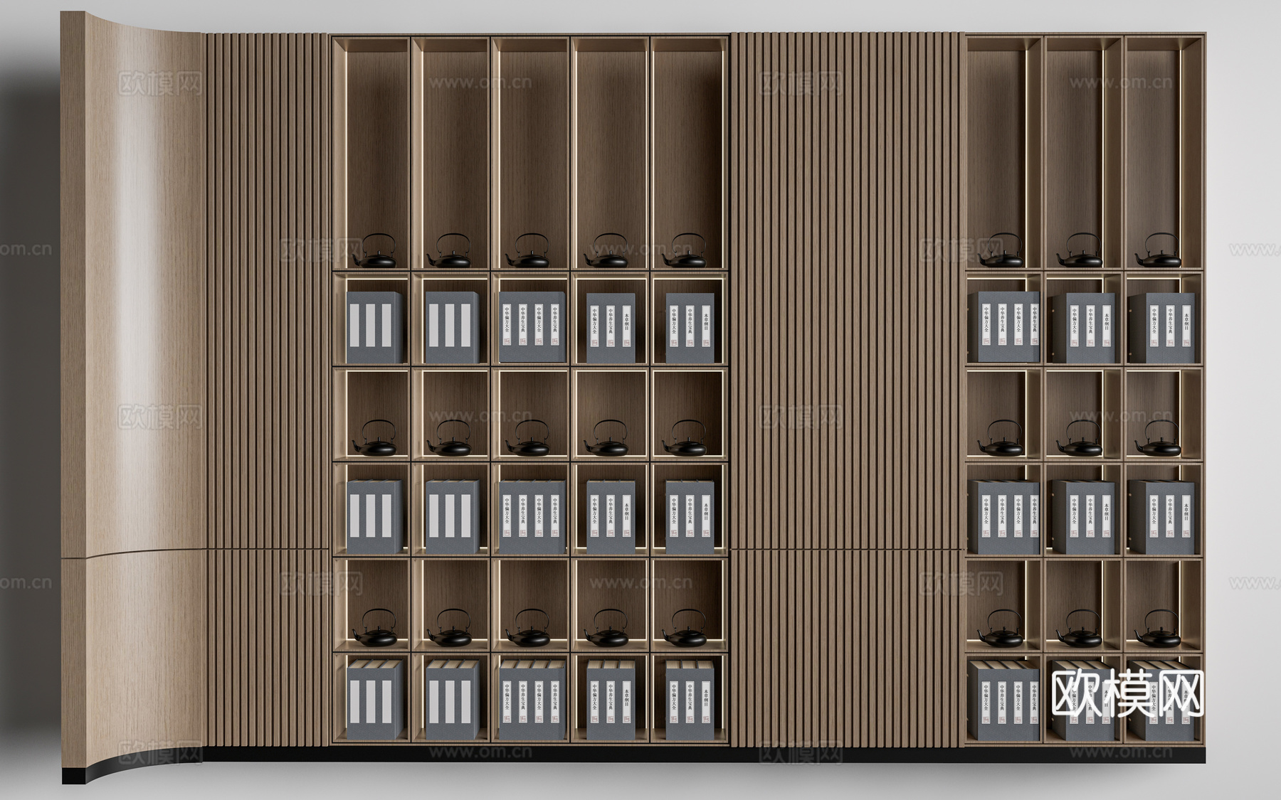 新中式书架 置物架 装饰架 隔断架su模型