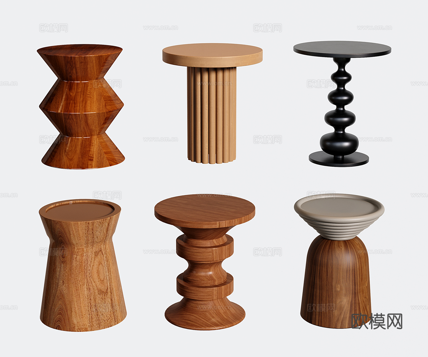 复古边几角几 中古小茶几 圆边几 实木边几su模型