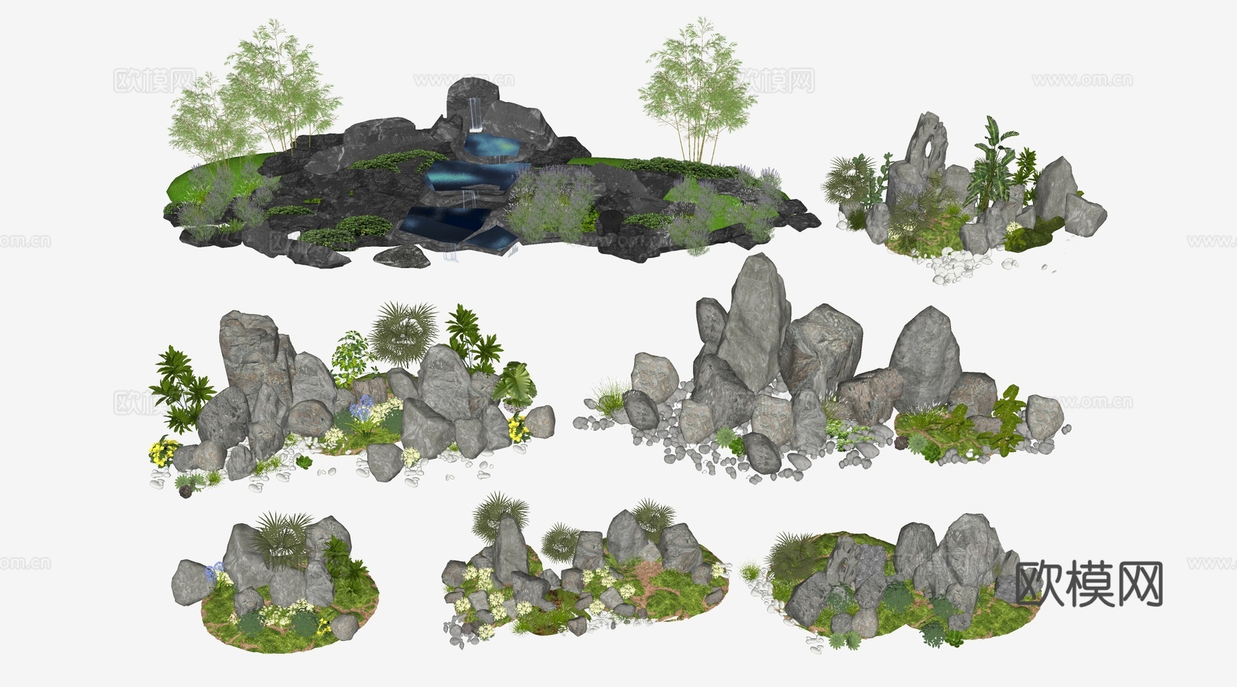 现代假山石头 景石 园林小品 景观石头su模型