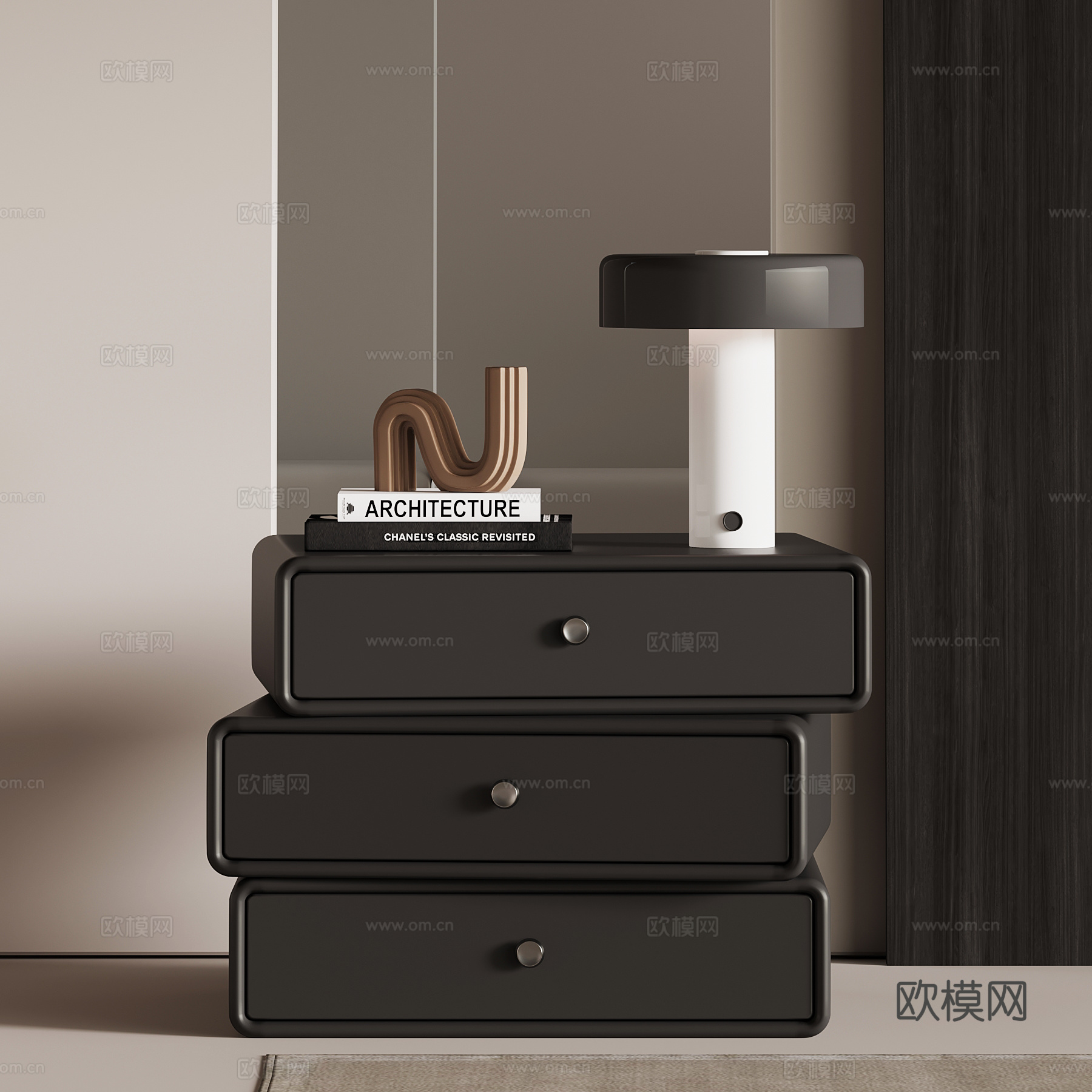 现代意式床头柜su模型