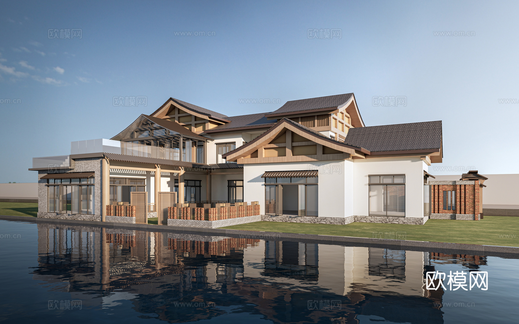 新中式民宿建筑 坡屋顶建筑 乡村民房 酒店民宿su模型