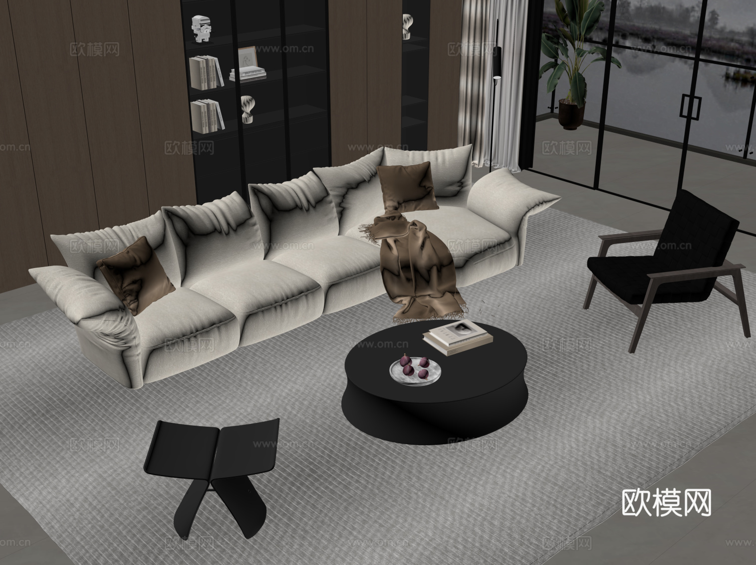 现代意式客厅 沙发茶几组合su模型